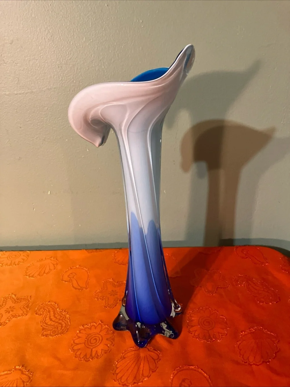 Jack in the Pulpit Cobalt Two Tones of Blue Lily Vase 12” T Art Glass